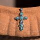 Ornate Oxidized Reconstituted Turquoise Cross Pendant