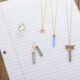 14 Karat Gold Plated Pencil Cut Gray Moonstone Drop Necklace